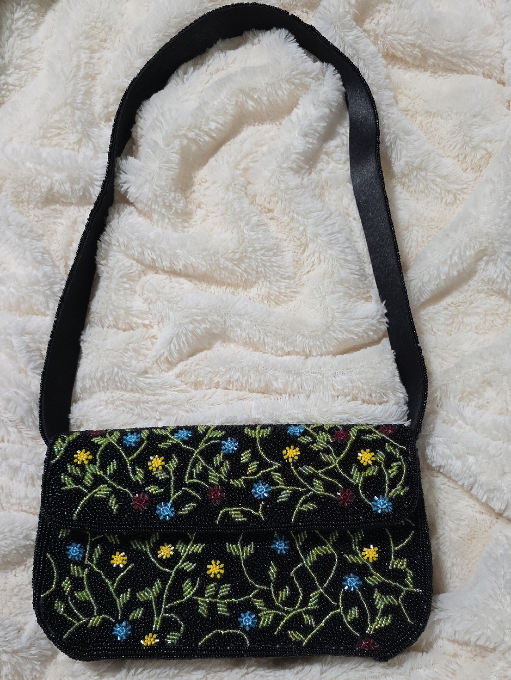 BARSE Beaded Floral handBag Black Multicolor Staud Antropologie